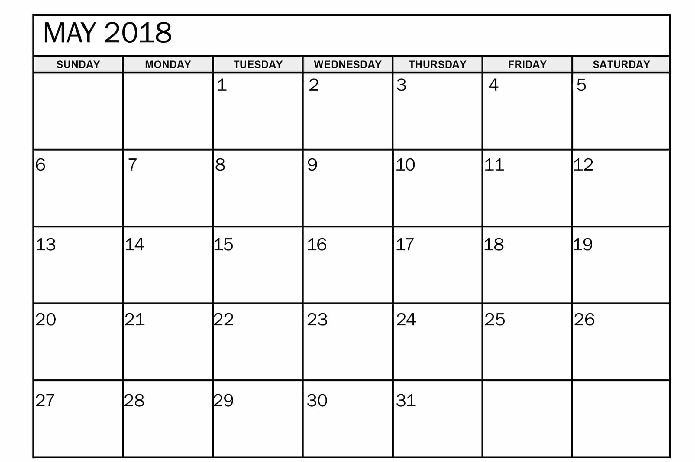 2018 May Calendar