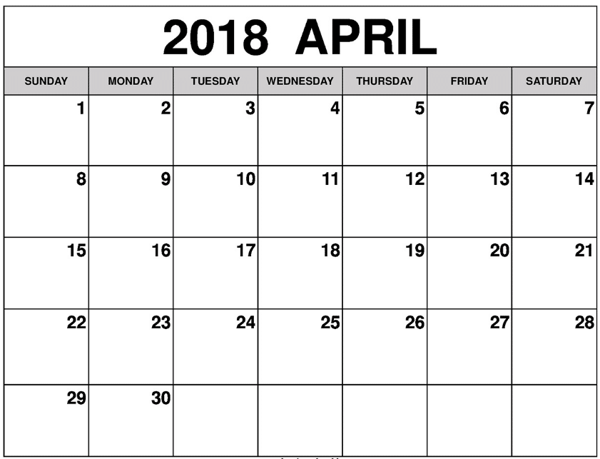 Calendar April 2018