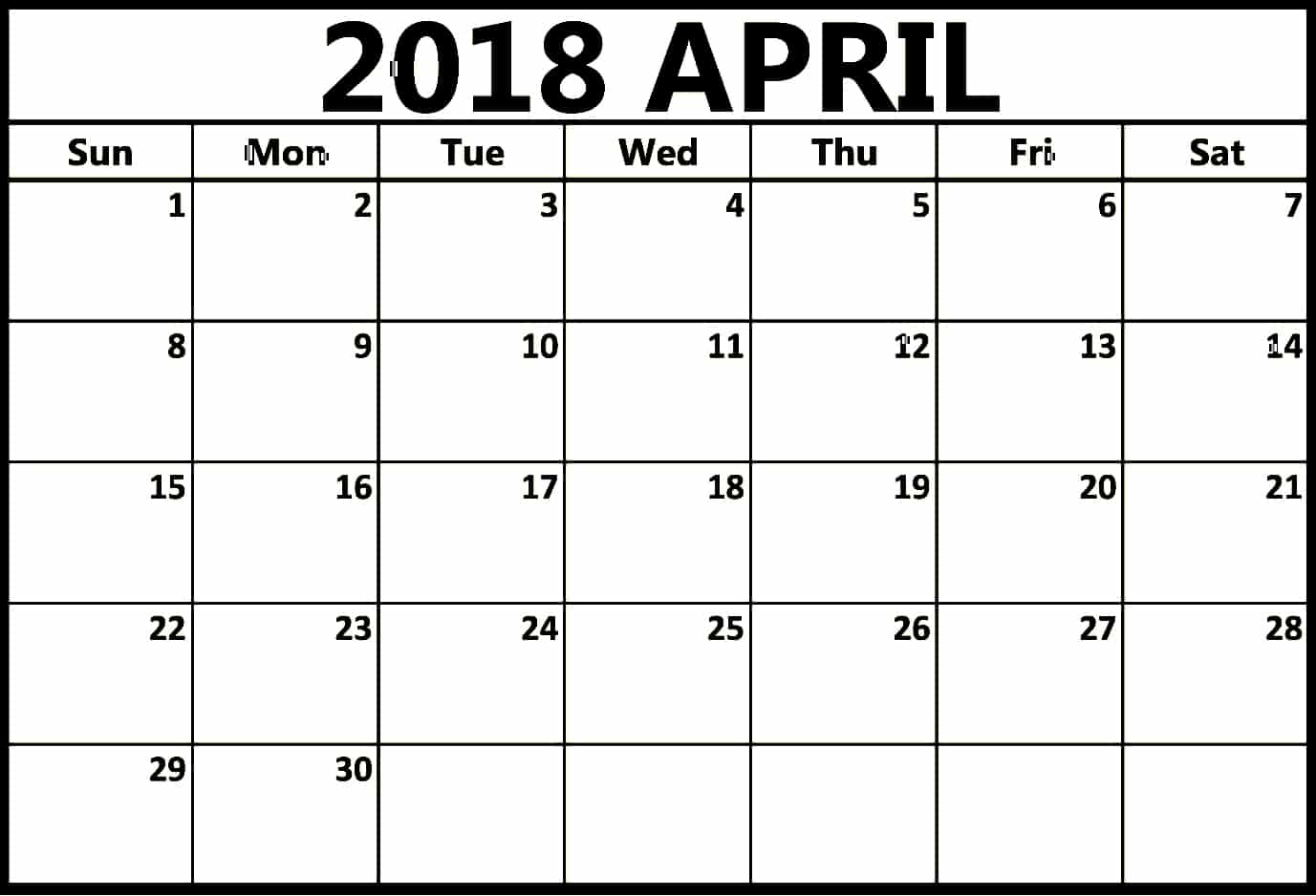 Blank April Calendar 2018