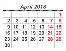 April Calendar Printable