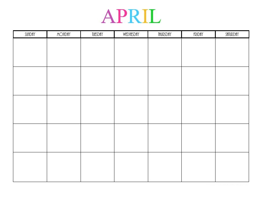 Blank April Calendar 