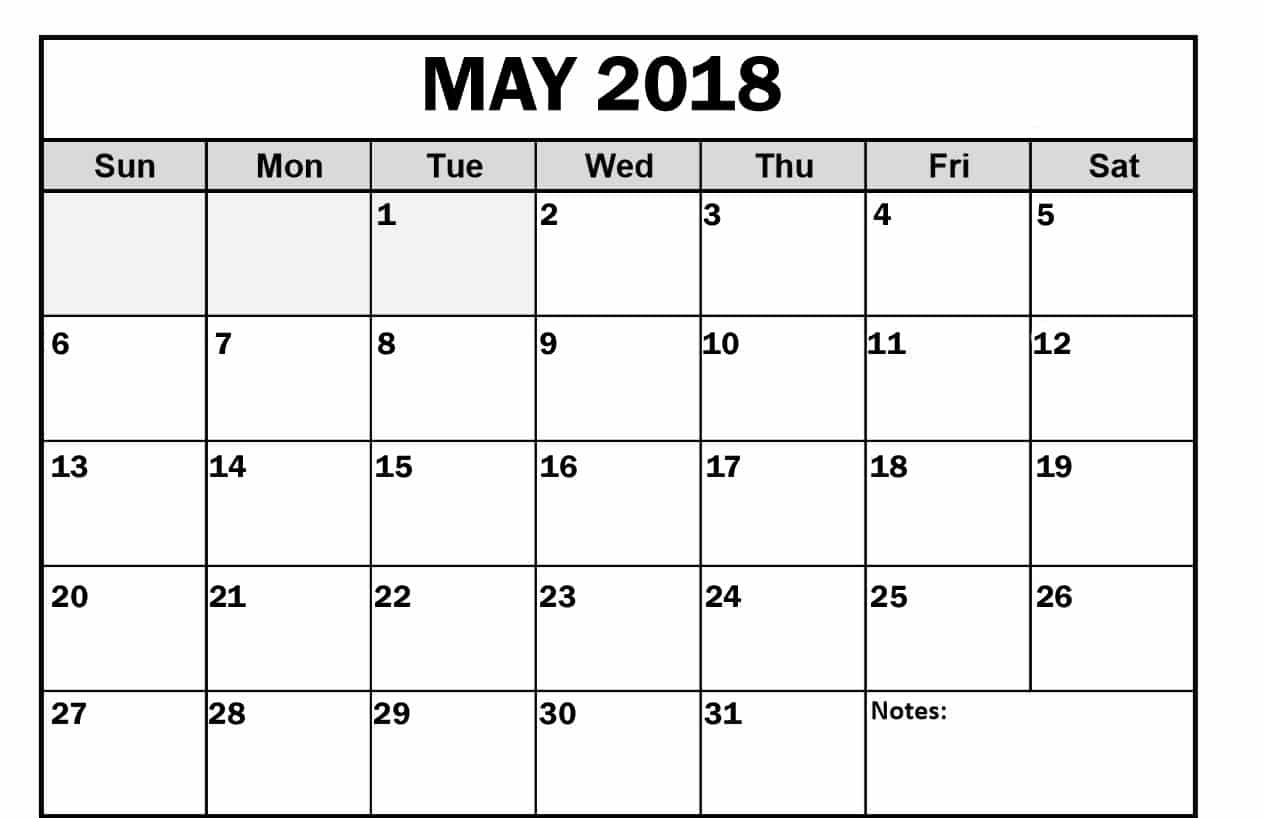Blank May 2018 Calendar 
