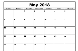 Blank May 2018 Calendar Template