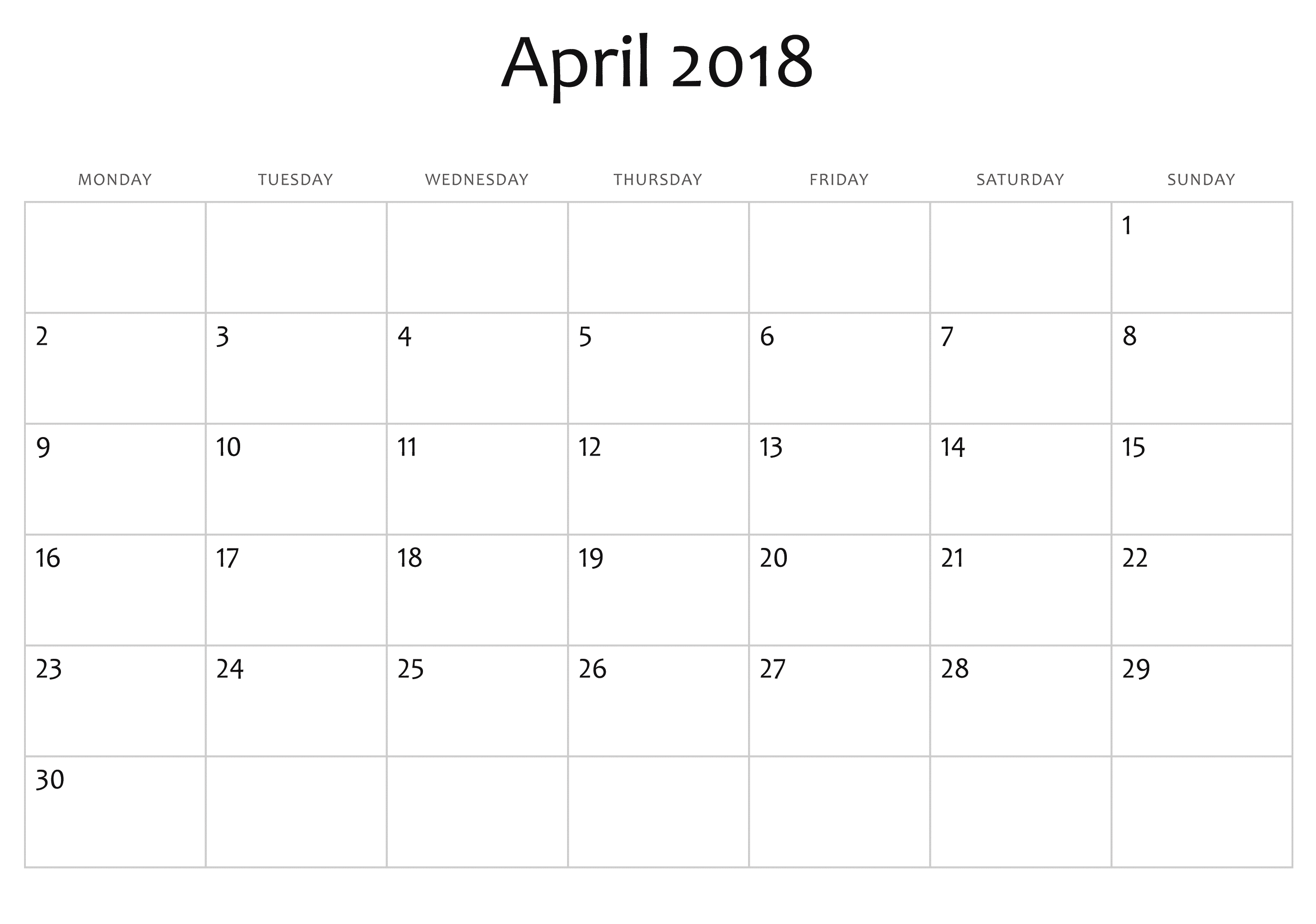 Calendar 2018 April