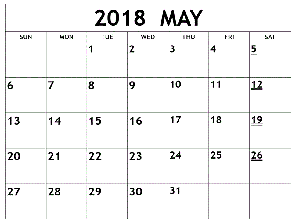 May 2018 Calendar Printable
