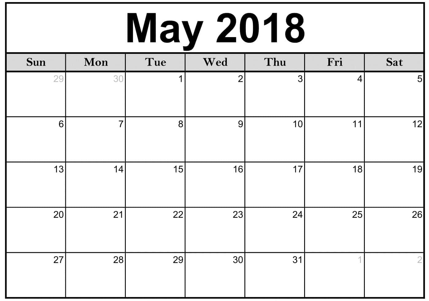 May 2018 Calendar Template