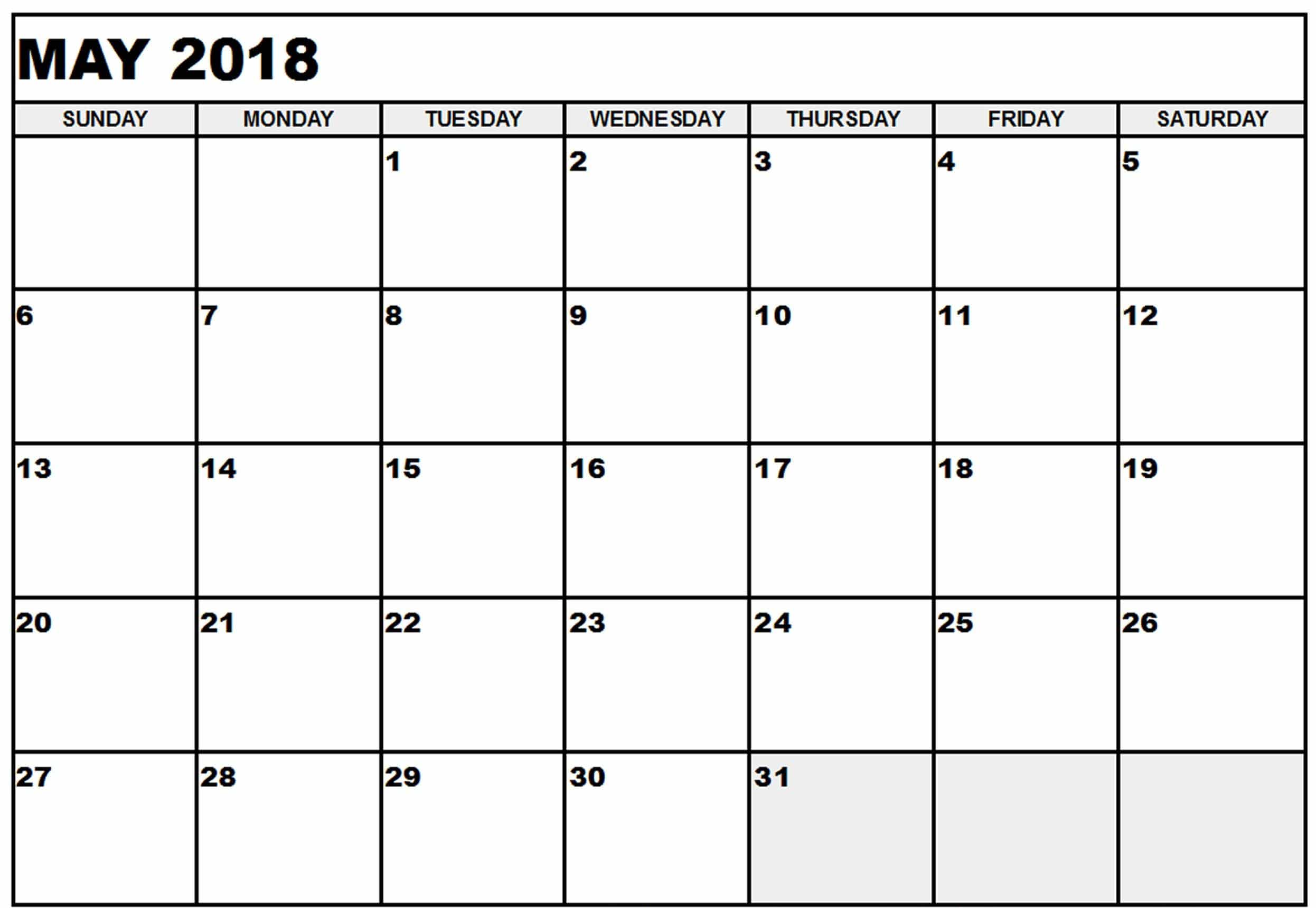 May 2018 Calendar With Holidays