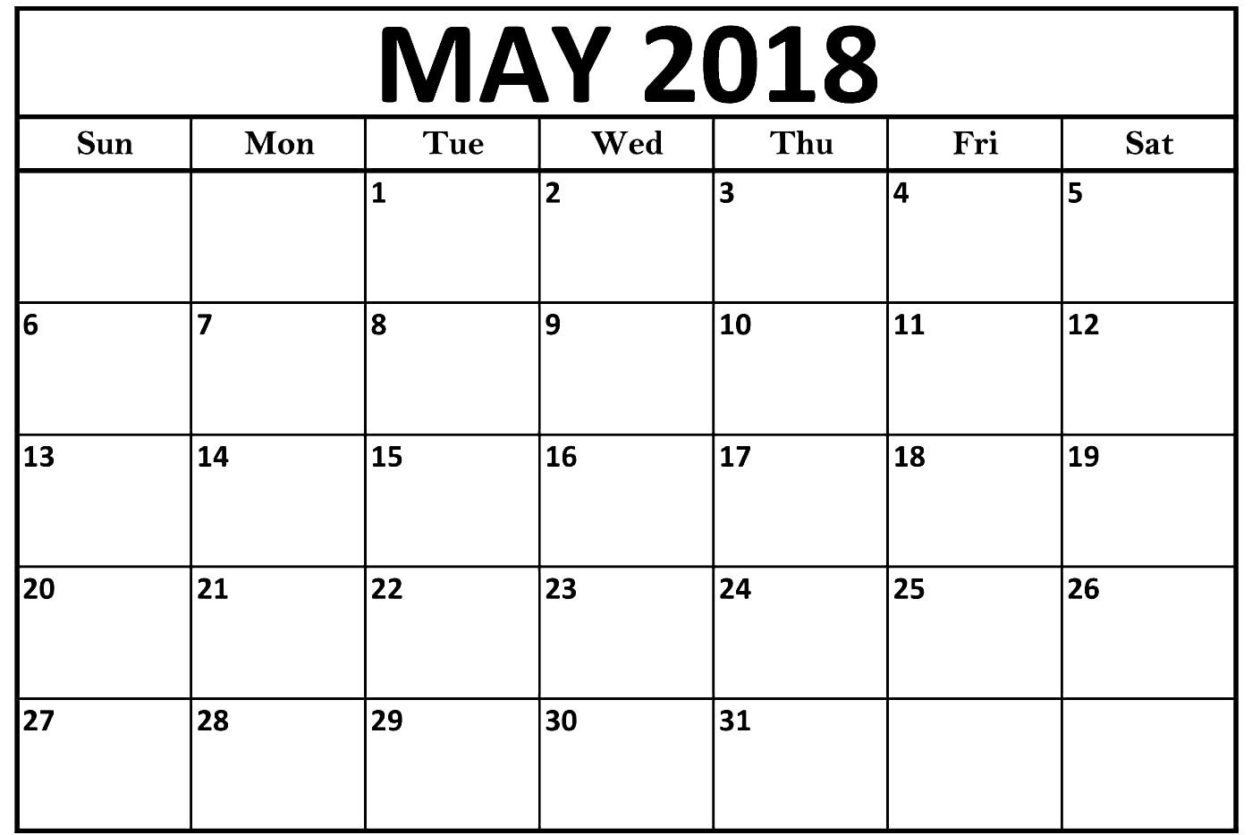 May 2018 Calendar With Holidays
