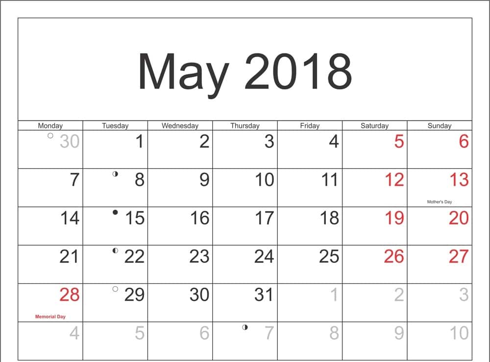 May 2018 Printable Calendar 