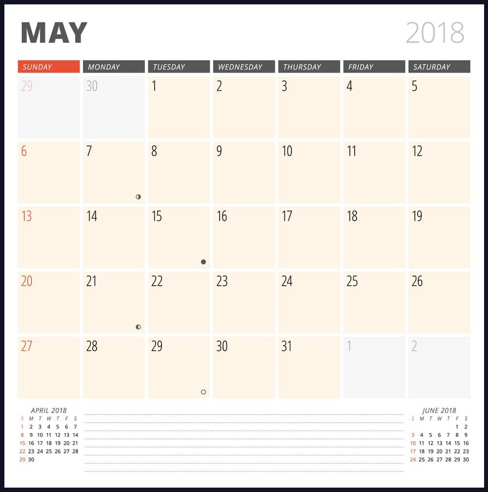 May Calendar 2018