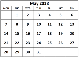 May Calendar 2018