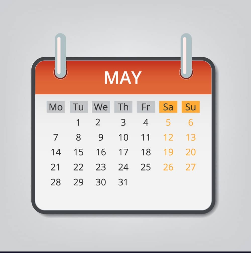 May Calendar 2018 