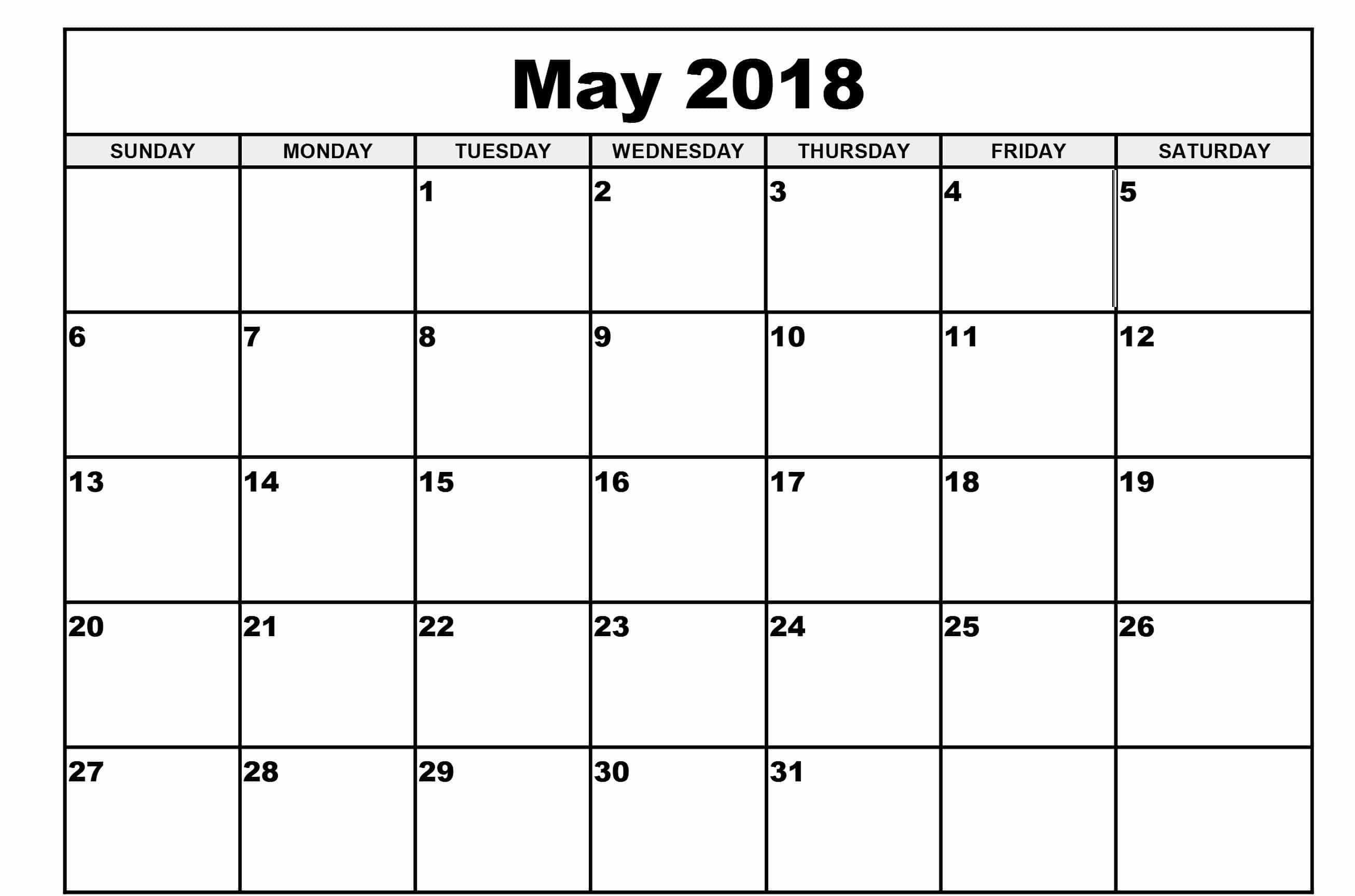 Printable Calendar May 2018 