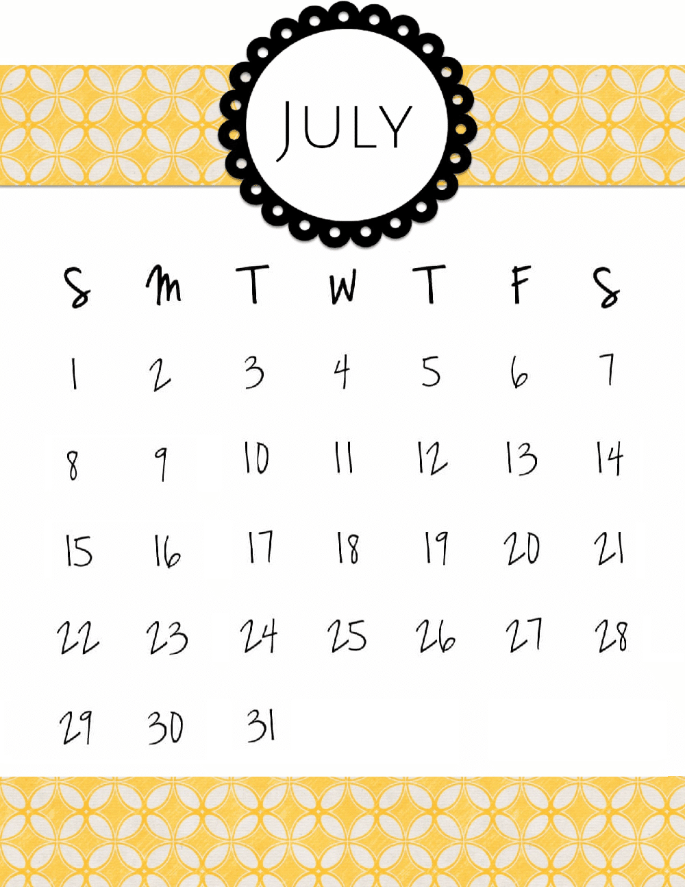 2018 July Calendar