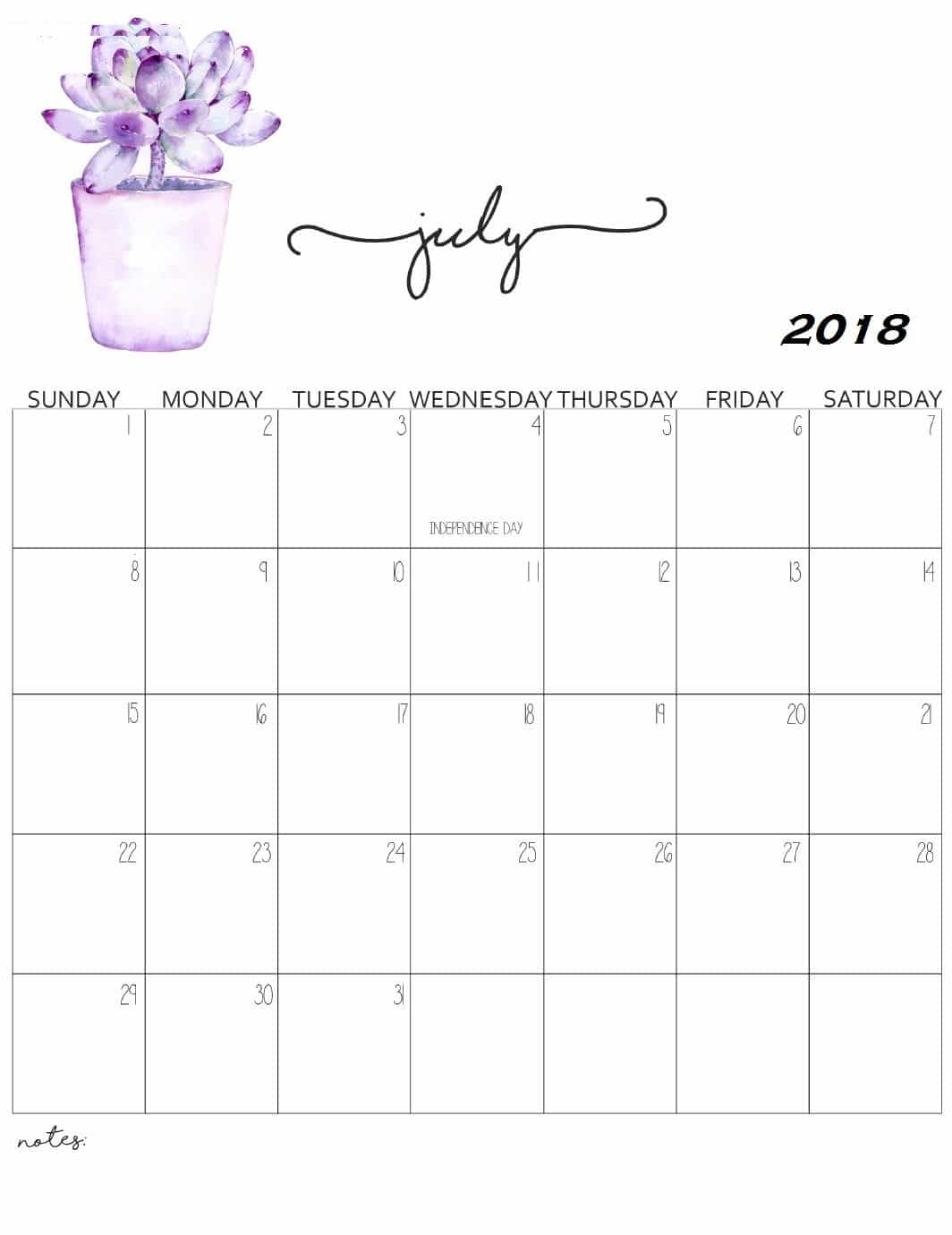 2018 July Calendar