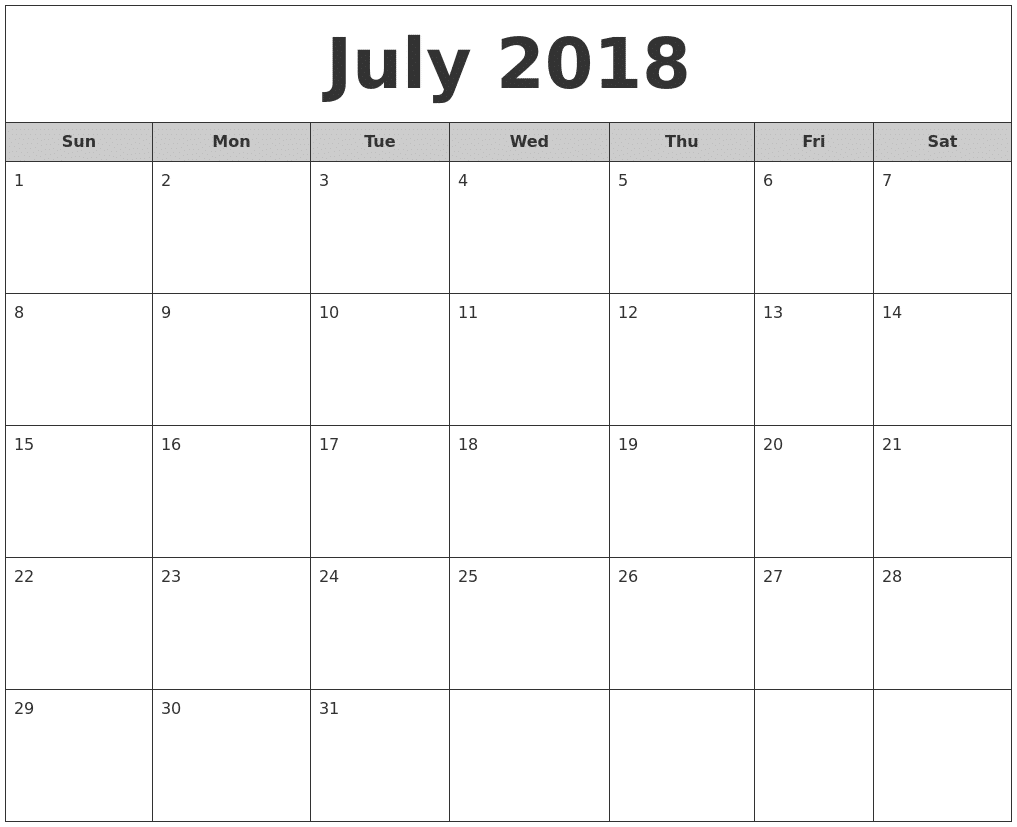 2018 July Calendar