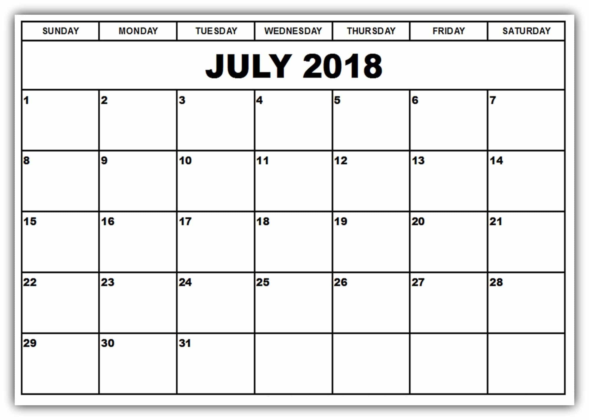 2018 July Calendar