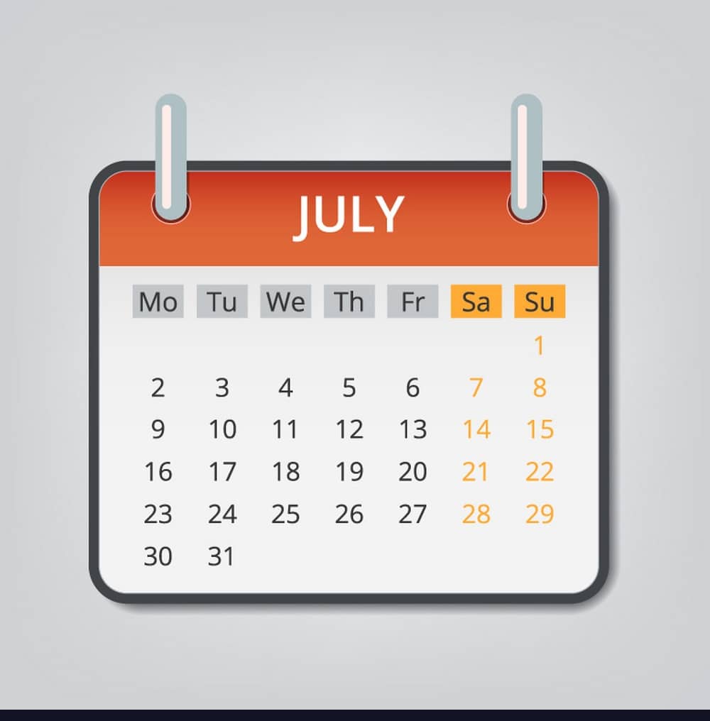 2018 July Calendar