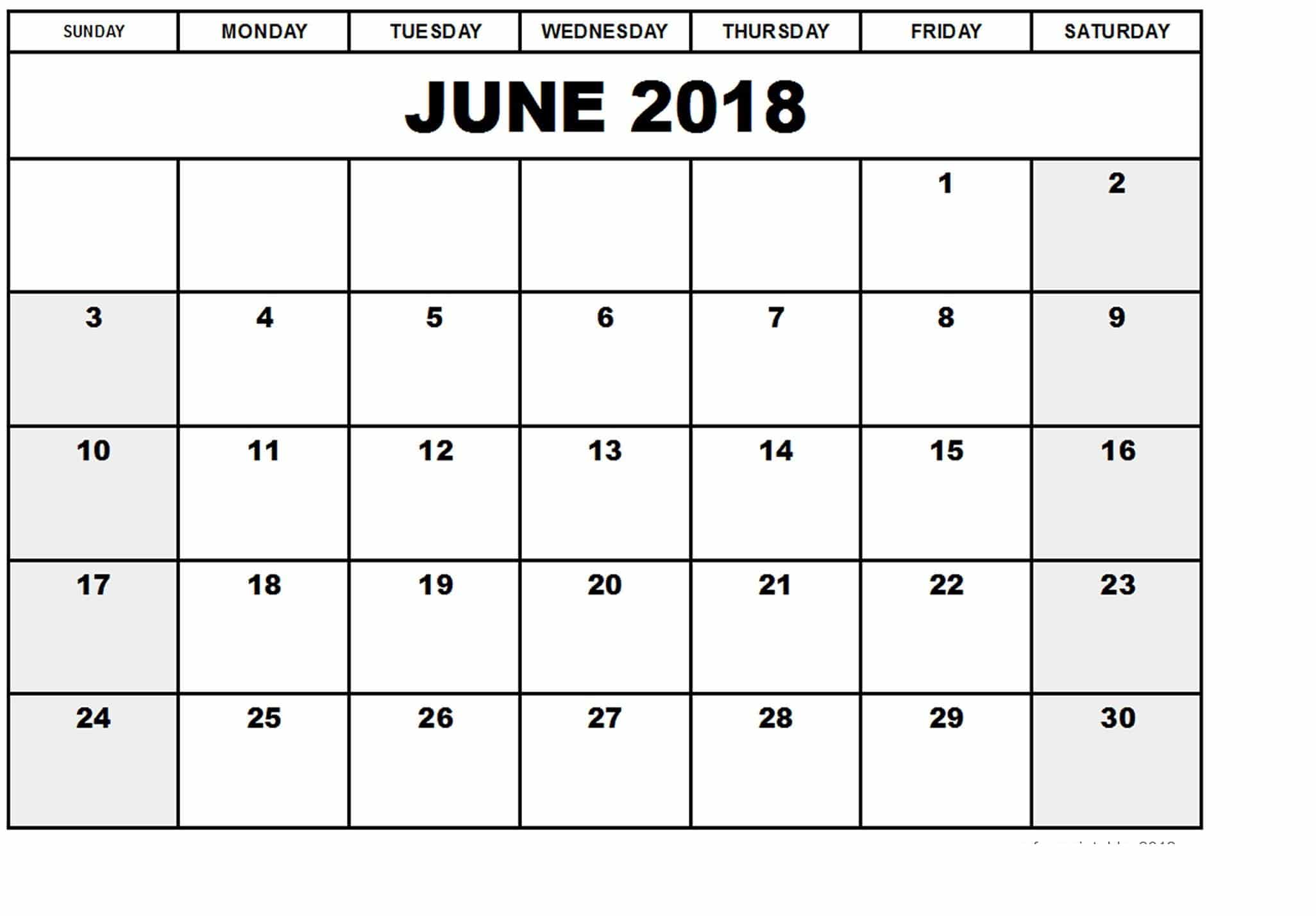 2018 June Calendar Monthly And Weakly Schedule Oppidan Library