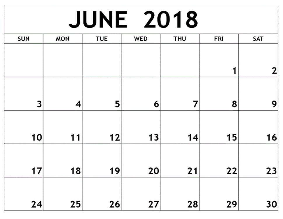 2018 June Calendar