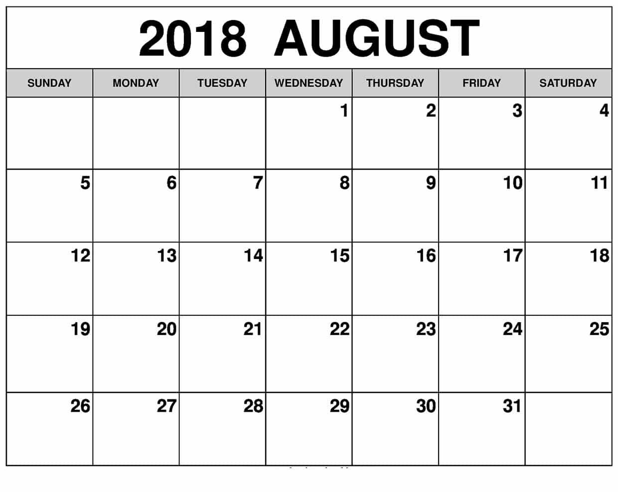 August 2018 Landscape Calendar