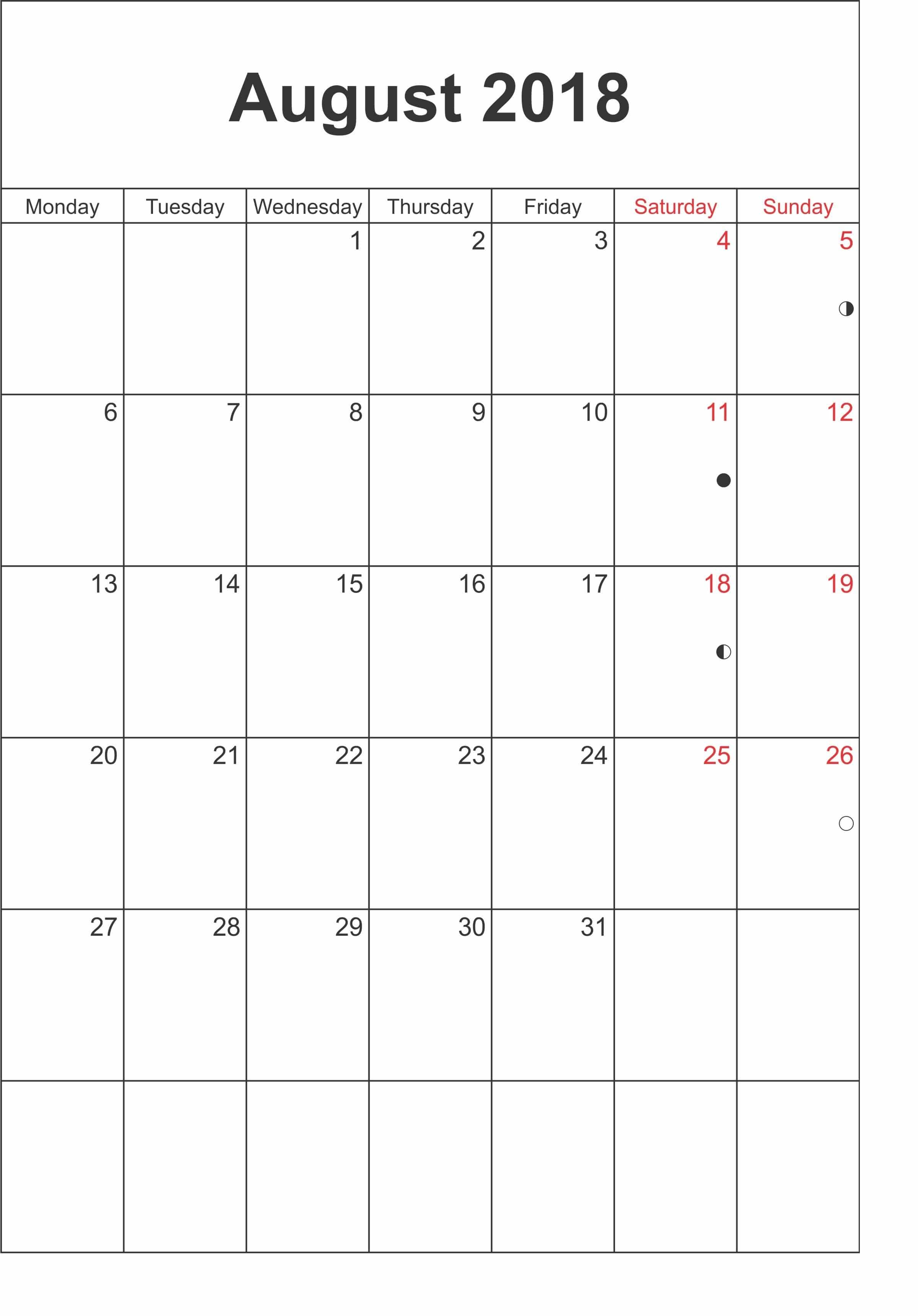 August 2018 Calendar Template