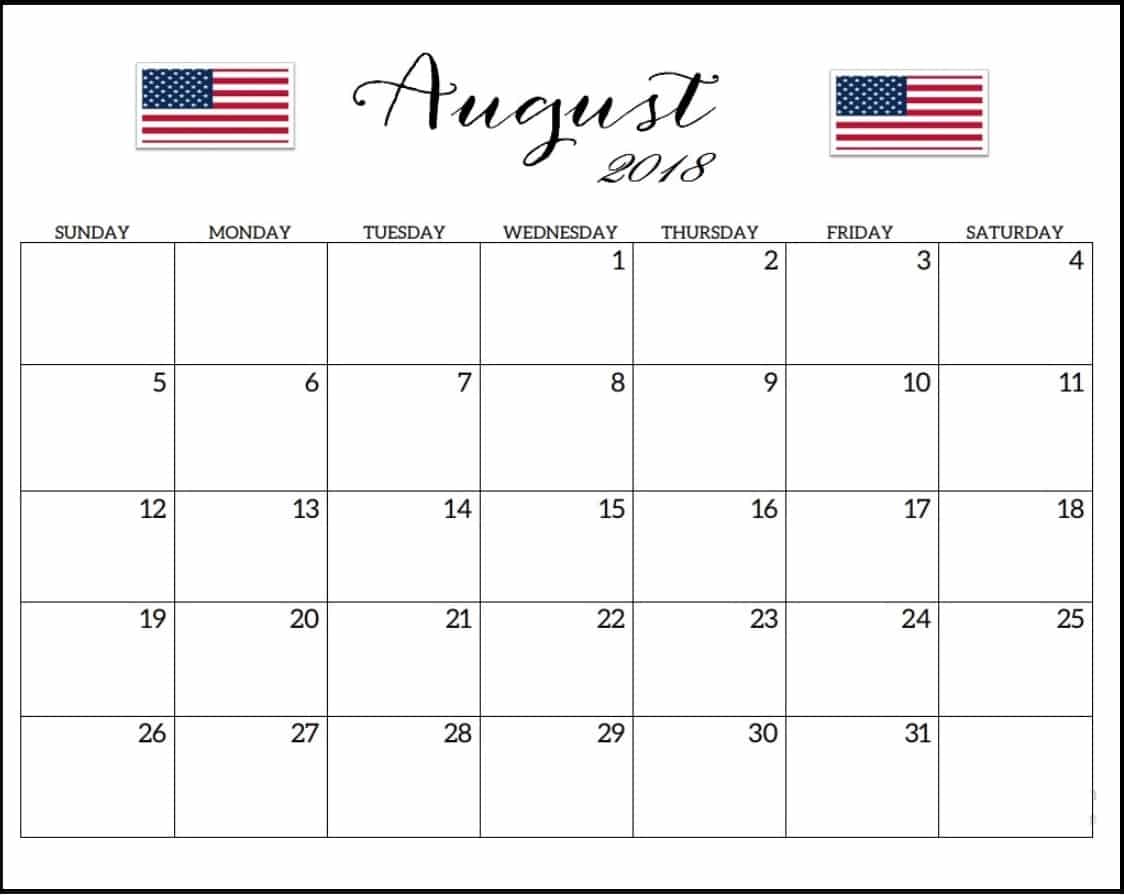 August 2018 Calendar With Holidays