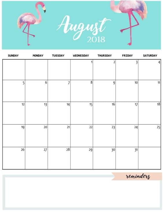 August 2018 Printable Calendar 