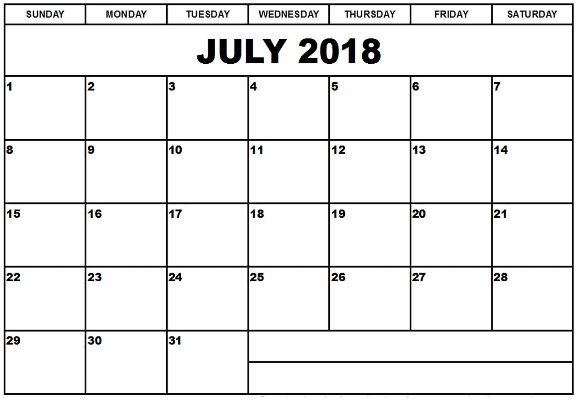 Blank Calendar July 2018