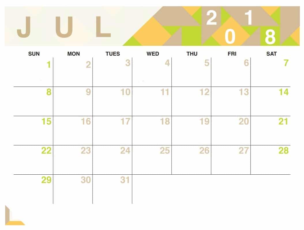 Blank Calendar July 2018