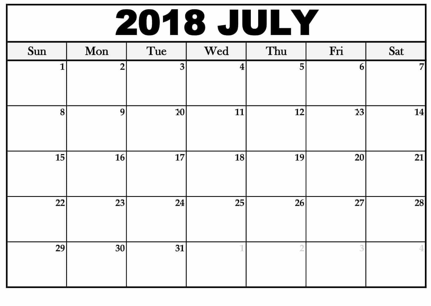 Calendar July 2018