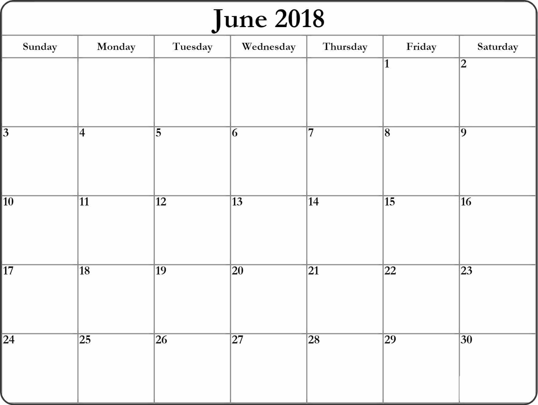 Blank Calendar June 2018 