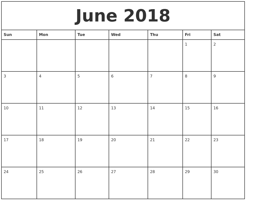Blank Calendar June 2018 