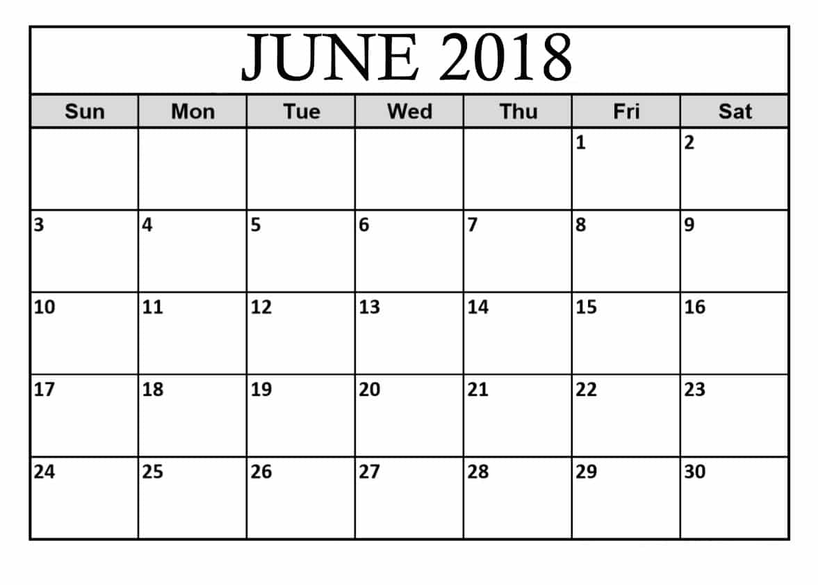  Calendar June 2018