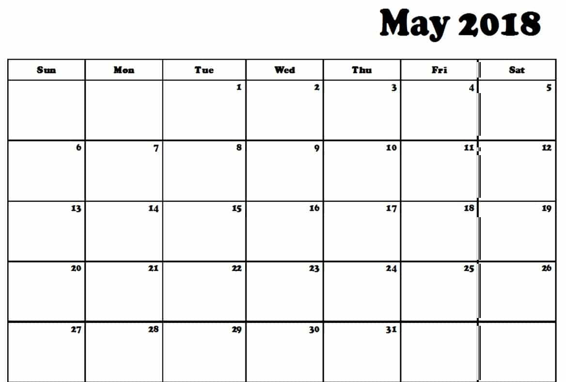 Blank Calendar May 2018 