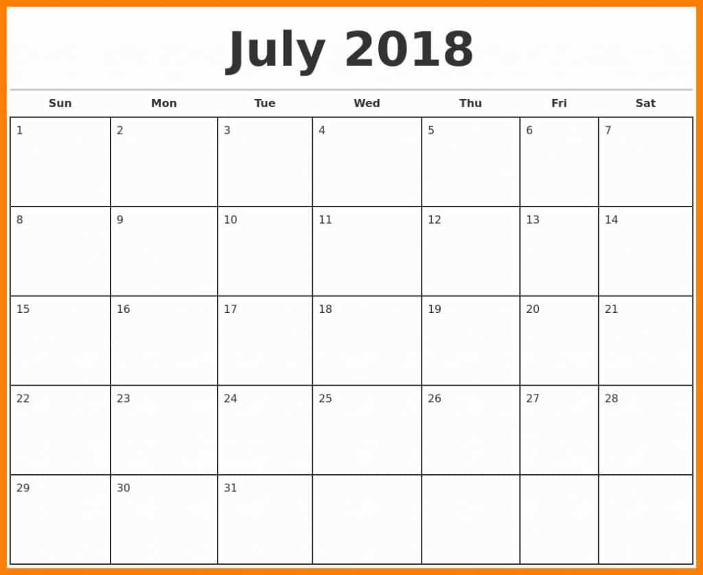 July 2018 Monthly Calendar