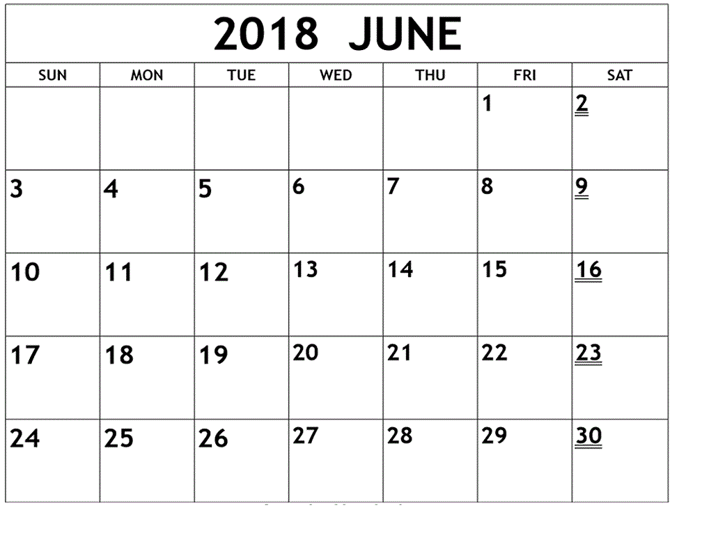 Blank June 2018 Calendar 