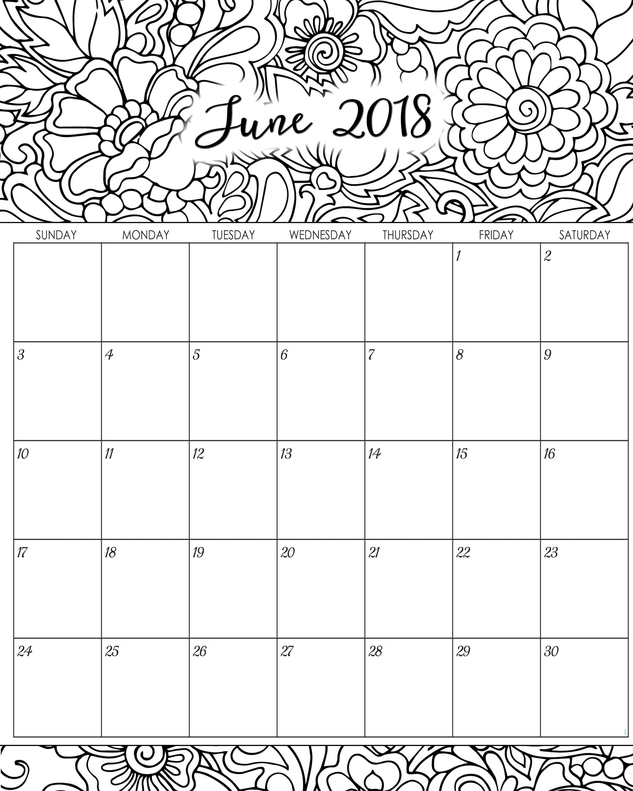 Blank June 2018 Calendar 