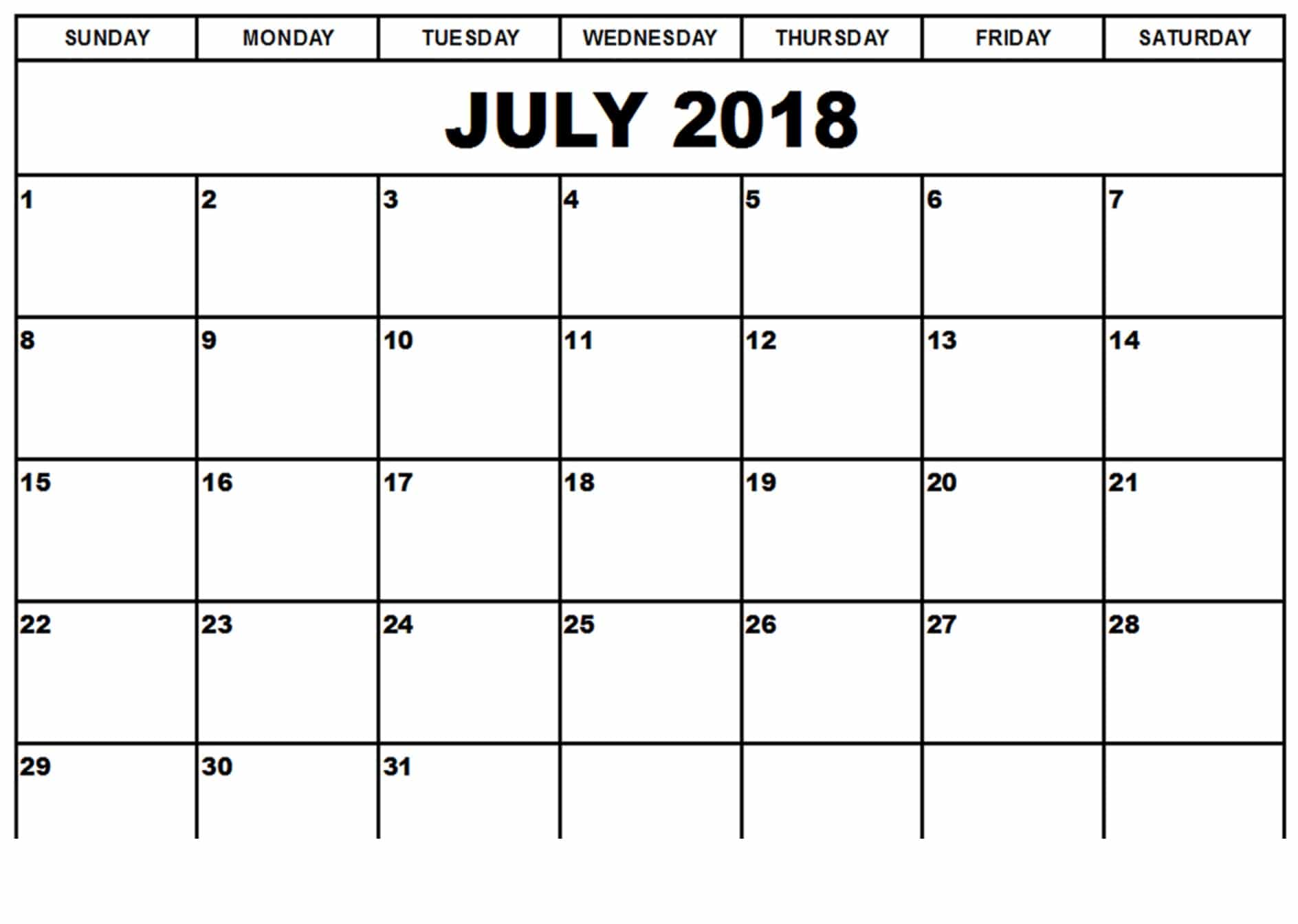 Calendar 2018 July 