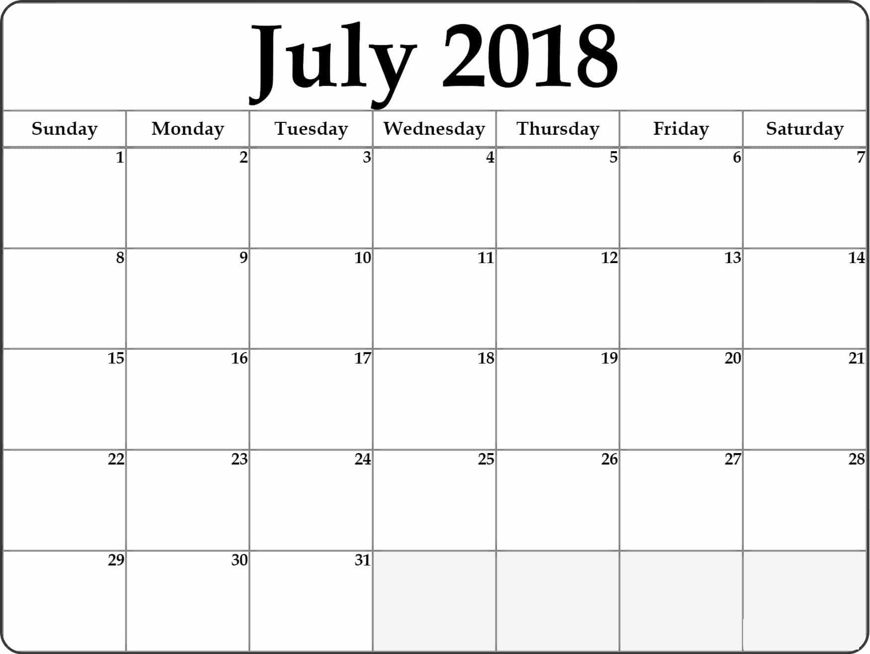 Calendar 2018 July 