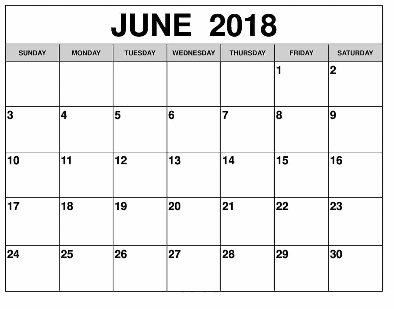 Calendar 2018 June 