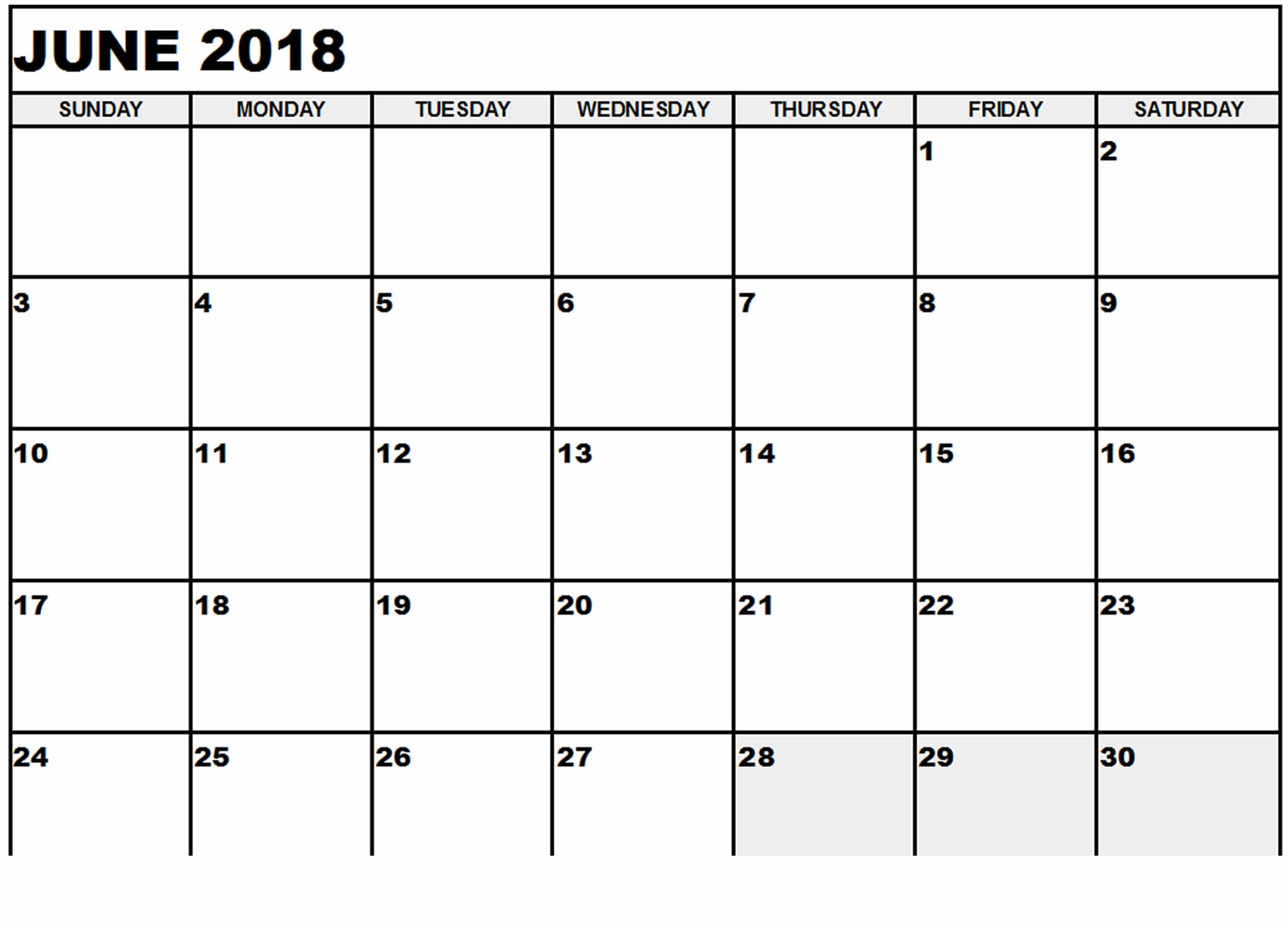 Calendar 2018 June 