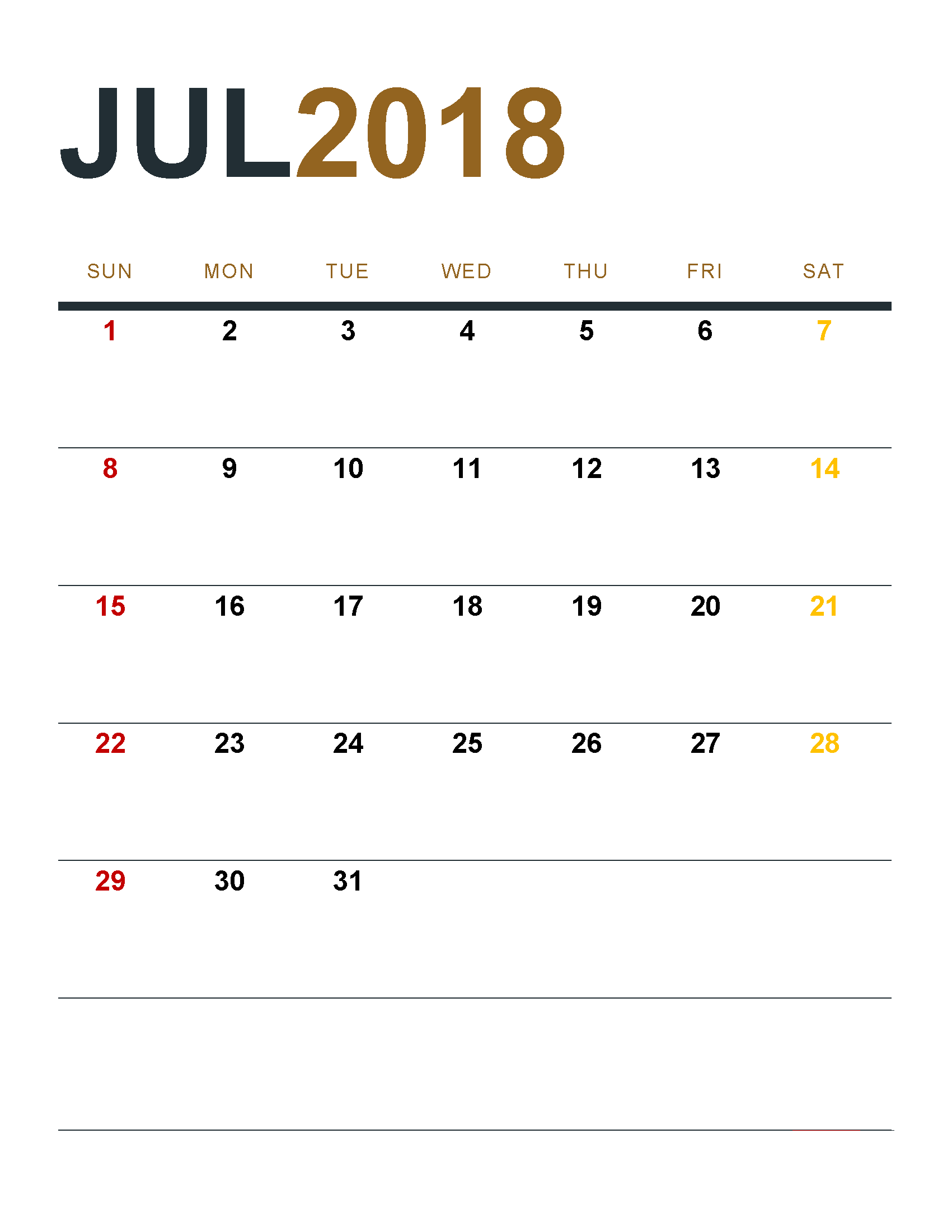 Calendar July 2018