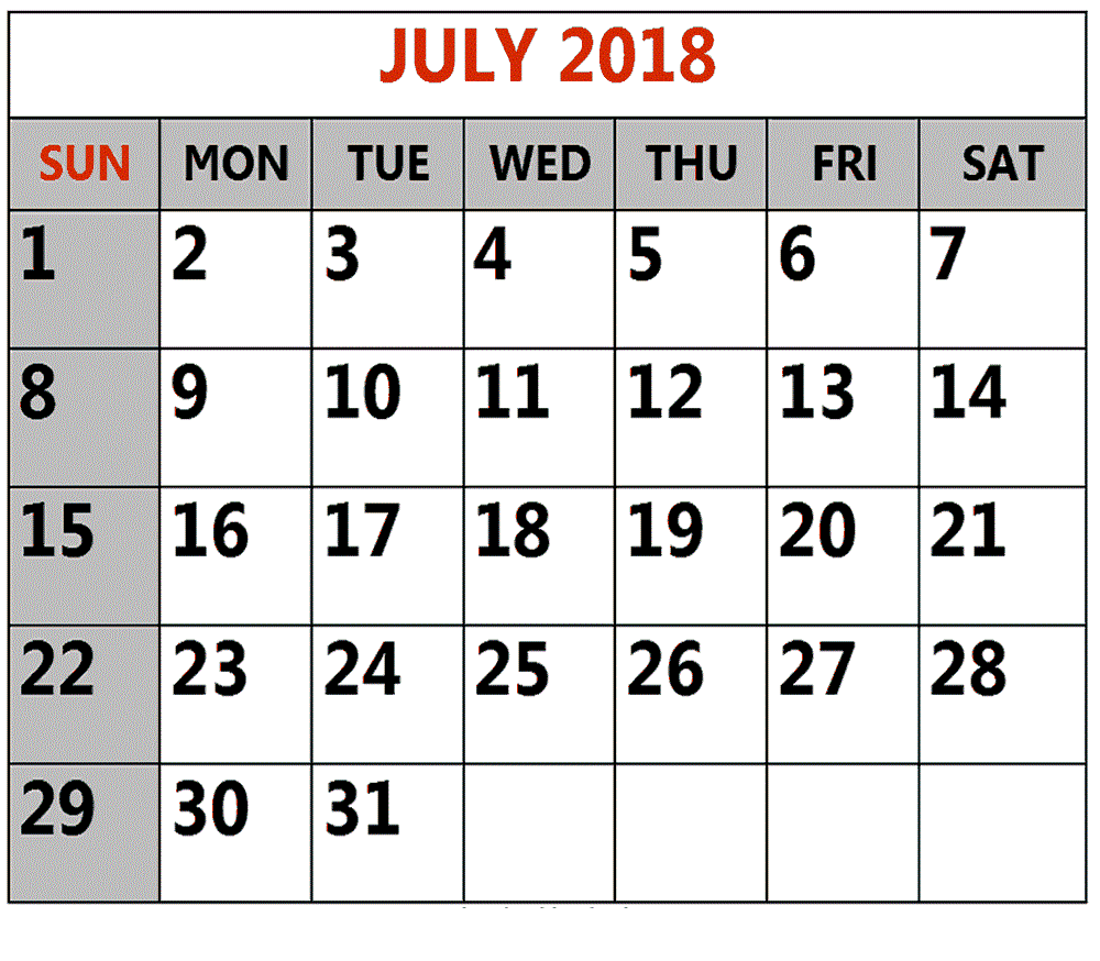 Calendar July 2018