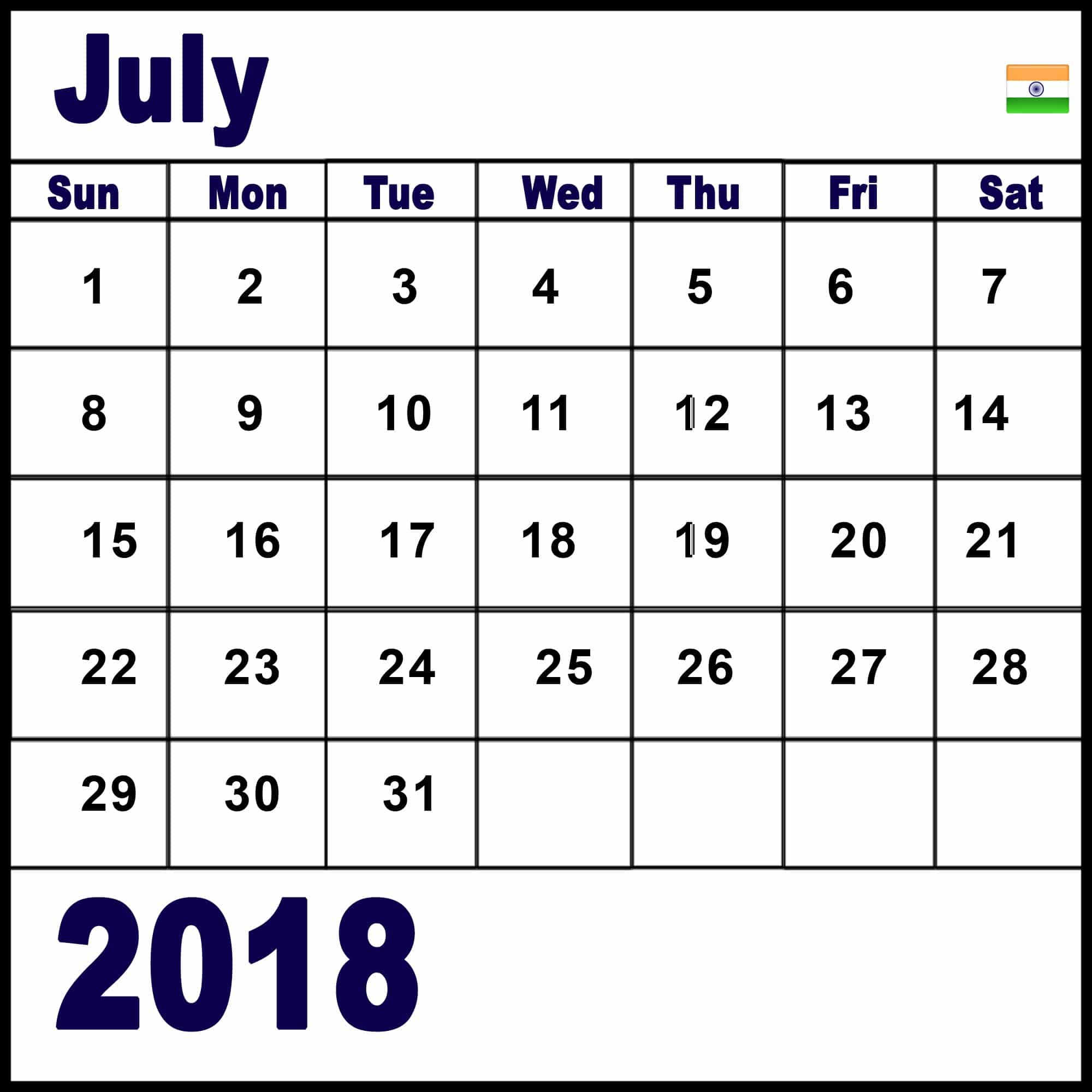 Calendar July 2018 Printable With Holidays | Oppidan Library