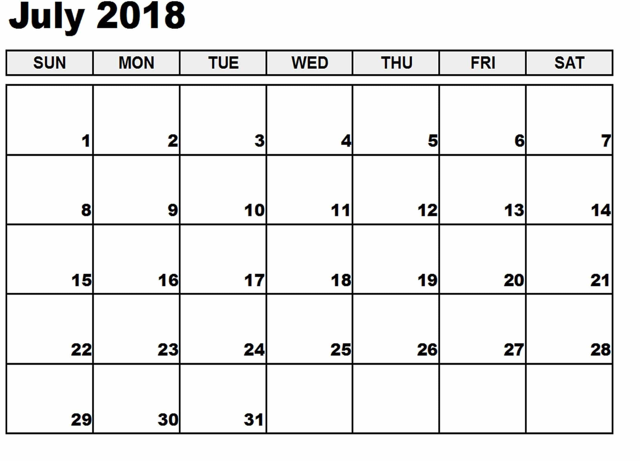 July 2018 Calendar