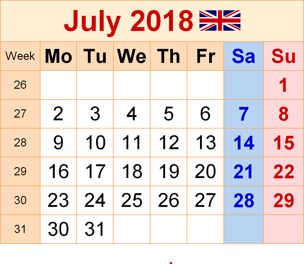 Calendar July 2018