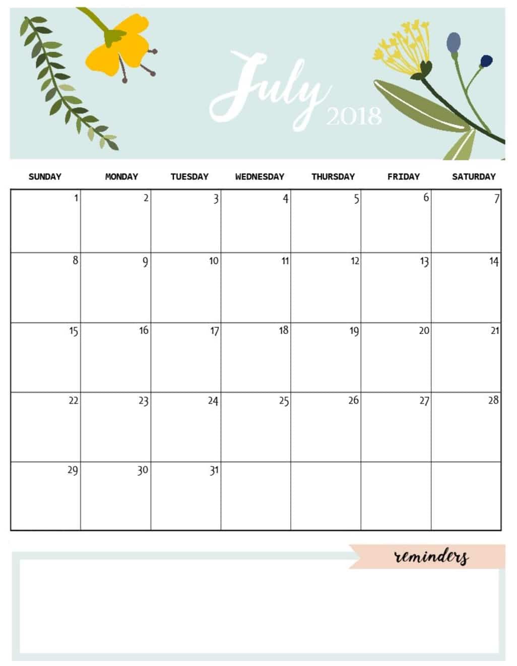  July Calendar 2018 Printable