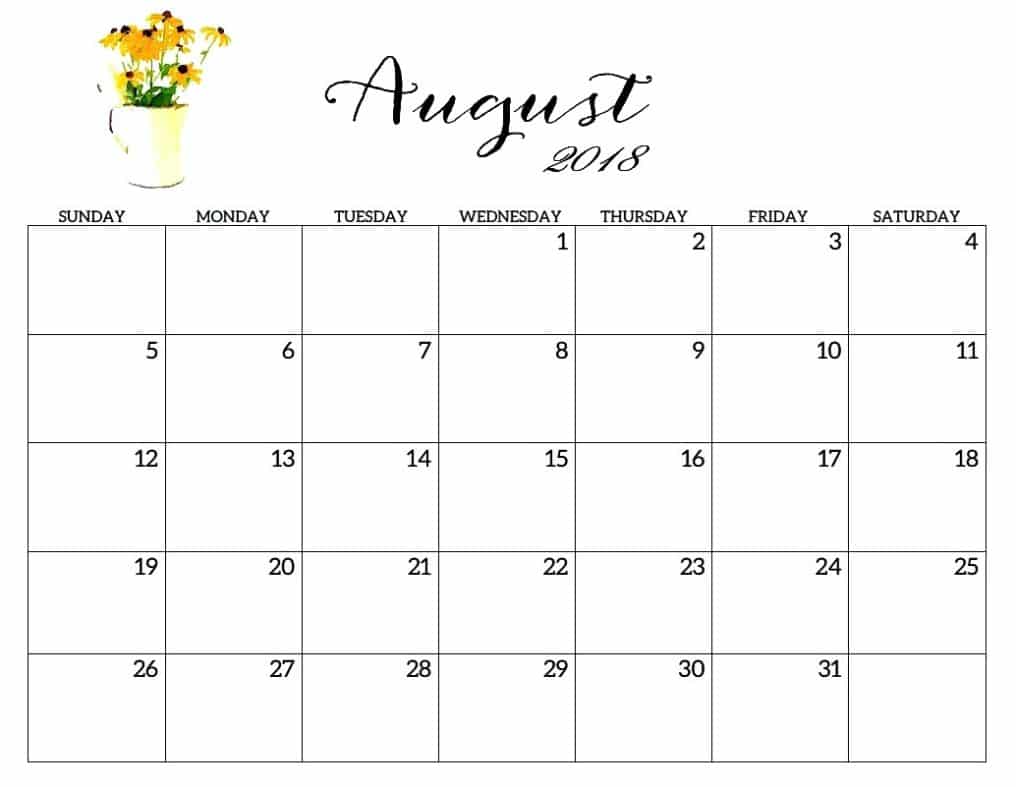 August 2018 Calendar 