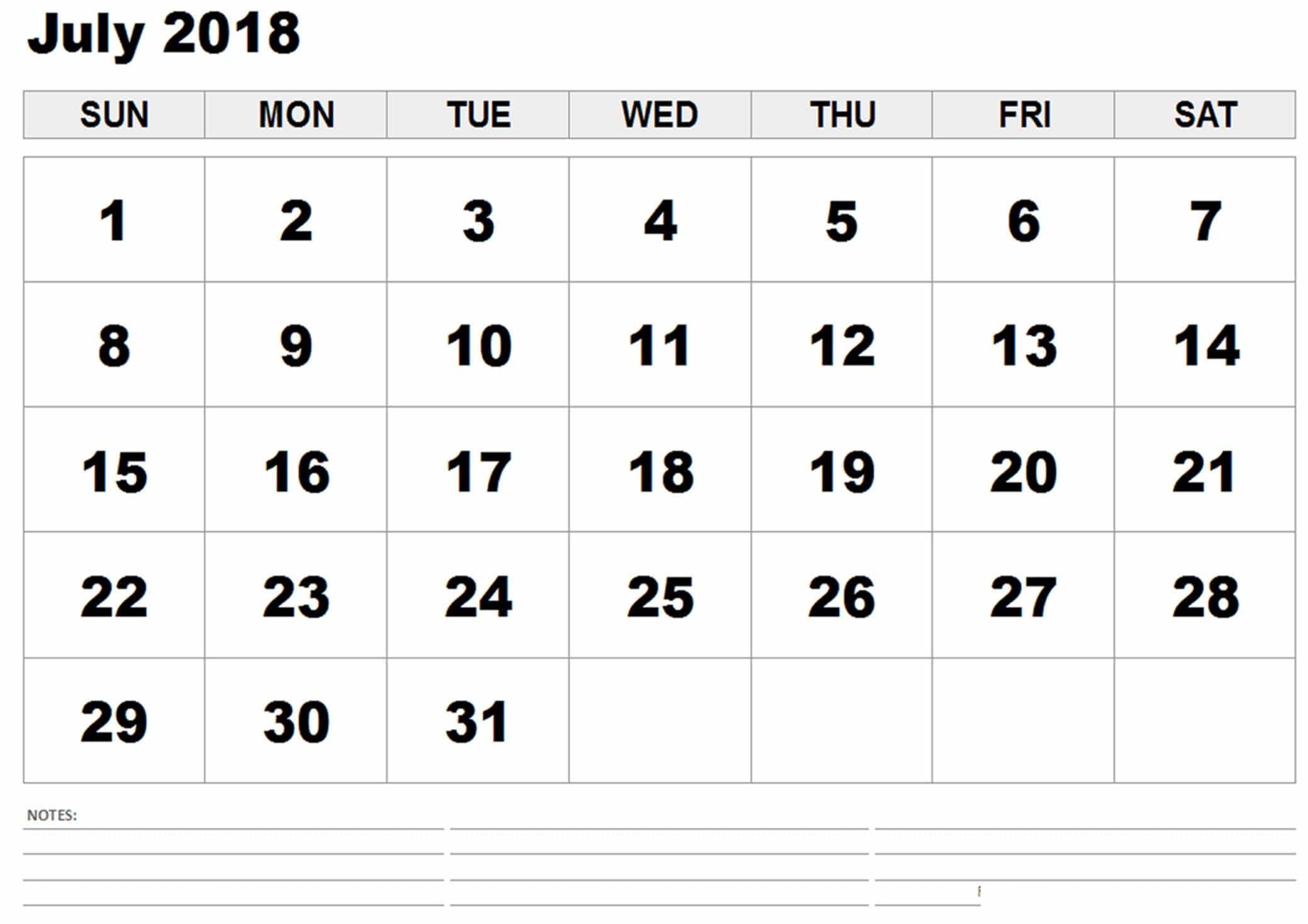 July 2018 Calendar